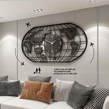 Imagem de U5GAAALPPQ9 Relógio de parede criativo 3D com mapa-múndi + relógio de parede decorativo nórdico moderno de ferro, sala de estar, quarto, agulha de quartzo, mudo digital geométrico, pendurado na parede