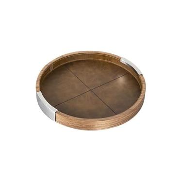 Imagem de Bandeja de couro nogueira redonda quadrada bandeja de armazenamento de madeira maciça bandeja de sobremesa bandeja de frutas bandeja de chá bandeja de copo palete (A, média)