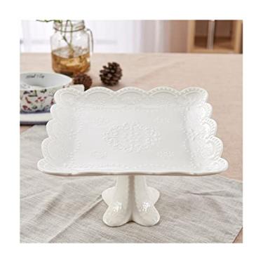 Imagem de Bandeja em camadas, bandeja alta de cerâmica em relevo, bandeja de lanche de frutas, suporte para chá da tarde, aniversário, casamento, sobremesa, mesa, torre, bandeja