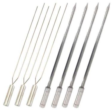 Imagem de 7x Espetos Churrasco Inox Lâmina 80cm 3 Duplos E 4 Espadas - LAURINDOS