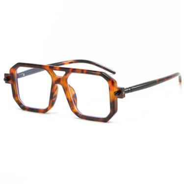 Imagem de Óculos de Sol UV400 - Ponte Dupla Degradê, Hastes Largas, Estampa de Leopardo, para Homens e Mulheres, Esportes ao Ar Livre, Corrida, Ciclismo, Lentes Transparentes de Leopardo