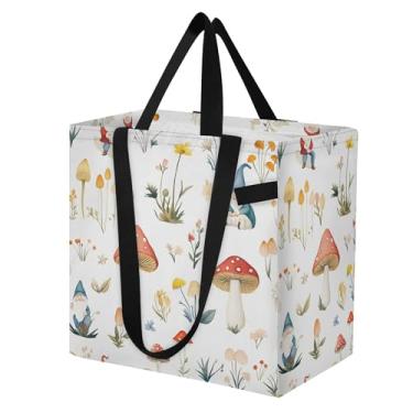 Imagem de SEHANY Sacola de compras reutilizável de cogumelo herb com alças reforçadas, bolsa de compras de lona dobrável à prova d'água de grande capacidade para viagem, cozinha, praia