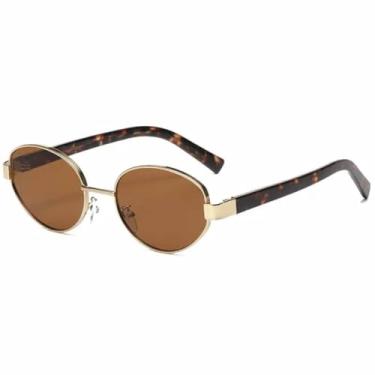 Imagem de HPIRME Óculos femininos vintage com armação oval e lentes masculinas com proteção UV400 (marrom dourado)