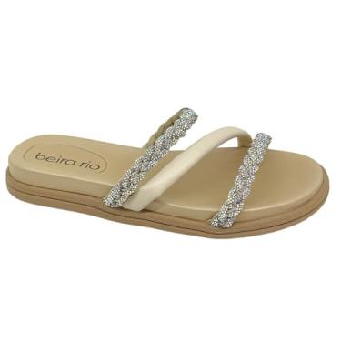 Imagem de Rasteira Papete Três Tiras Strass Beira Rio 8488.108 (39, Creme - Trançado)