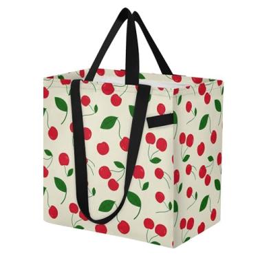 Imagem de SEHANY Sacola de compras reutilizável de cereja fofa com alças reforçadas, bolsa de compras de lona dobrável à prova d'água de grande capacidade para viagem, cozinha, praia