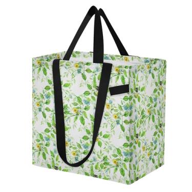 Imagem de SEHANY Sacolas de compras reutilizáveis de folhas verdes com alças reforçadas, bolsa de compras de lona dobrável à prova d'água de grande capacidade para viagem, cozinha, praia