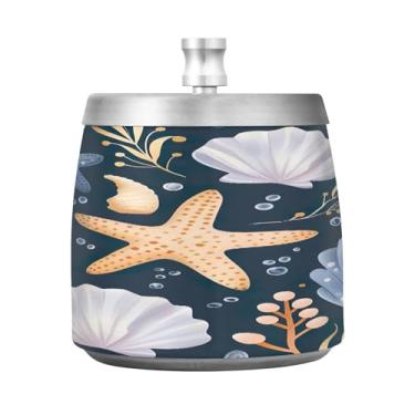 Imagem de STAYTOP Cinzeiro de conchas de estrela do mar com tampa, aço inoxidável à prova de vento, sem fumaça, cinzeiro de cigarro grande para decoração de escritório em casa