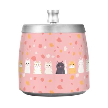Imagem de STAYTOP Cinzeiro para gatos sentados em fileira com tampa, aço inoxidável à prova de vento, sem fumaça, cinzeiro de cigarro grande para decoração de escritório em casa