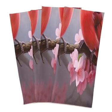 Imagem de Wassud Toalhas de cozinha pássaros vermelhos panos de prato de cozinha pacote com 4 panos de prato macios com laço para pendurar toalha de mão super absorvente de secagem rápida toalhas de chá de mesa