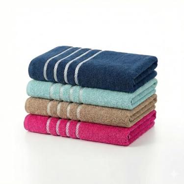 Imagem de Kit 04 Toalha de Banho 100% Algodão com Alta Absorção 70x130cm Gramatura 330 (Sortido)