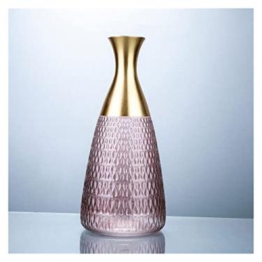 Imagem de x3anggyt5 Vaso de flores criativo em vidro azul dourado estante ornamentos de mesa arranjo de flores hidropônico vaso de flores acessórios de decoração de casa (médio)