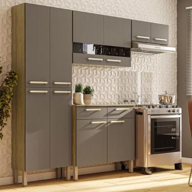 Imagem de Armário De Cozinha Compacta 10 Portas 2 Gaveta Com Balcão Nala Freijó-gris