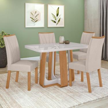 Imagem de Conjunto Sala De Jantar Mesa Easy Pop 120x80cm Tampo Mdf 40mm Com 4 Cadeiras Confort Boucle Bege Amêndoa/off White