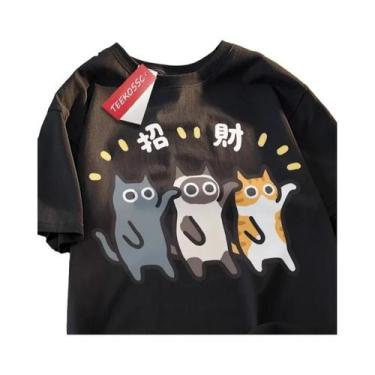 Imagem de Camiseta De Algodão De Verão Com Estampa De Gato Laranja Siamês, Manga