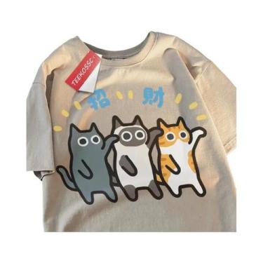 Imagem de Camiseta De Algodão De Verão Com Estampa De Gato Laranja Siamês, Manga