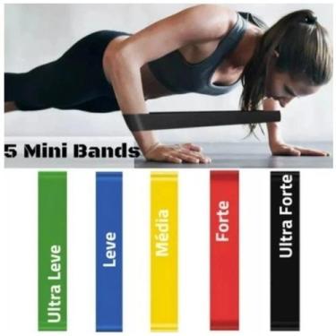 Imagem de Kit Mini Band 5 Faixas Elásticas de Tensão Muscular para Treino - GGN 