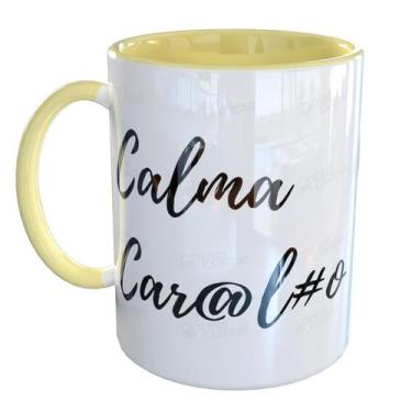 Imagem de Caneca Porcelana Calma Car@lo Engraçada - Pense Canecas, Amarelo