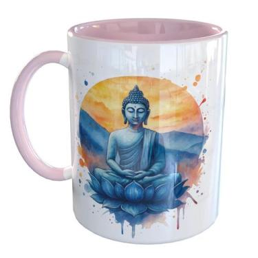 Imagem de Caneca Porcelana Buda Meditação Budista - Pense Canecas, Rosa Claro