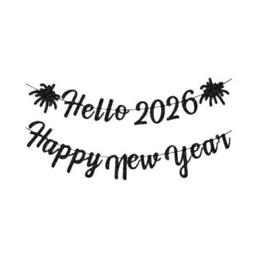 Imagem de Banner De Feliz Ano Novo 2026 Com Glitter, Guirlanda Para Festa, Supri