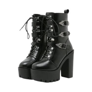 Imagem de Botas Femininas Punk Goth De Motociclista Com Salto Alto Plataforma E 