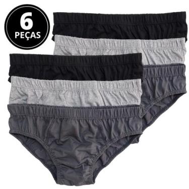 Imagem de Kit 6 Cuecas Slip Adulto Algodão Selene 11910, Preto, Chumbo, Mescla, 