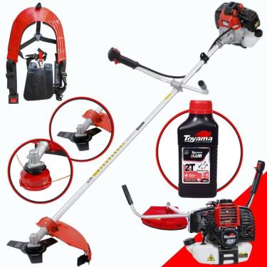 Imagem de Roçadeira À Gasolina Toyama RT43-L 2T 43cc 1,7HP Modelo Completo C/ Lâmina, Carretel e Cinto de Sustentação Duplo + Óleo 2 Tempos
