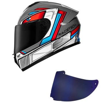 Imagem de Capacete Race Tech Hit Android Cinza e Vermelho Mais Viseira Azul-Masculino