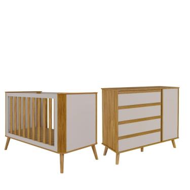 Imagem de Kit Berço 4 em 1 Theo Cômoda Bebê 4 Gavetas MDF Peroba