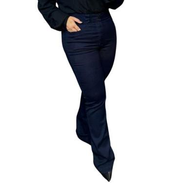 Imagem de Calça Flare Feminina Cintura Alta com Elastano Loopper Jeans, Azul mar