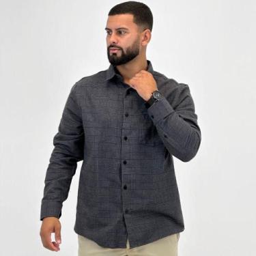 Imagem de Camisa Sibra Manga Longa Xadrez Flanela Masculina, 1, Chumbo