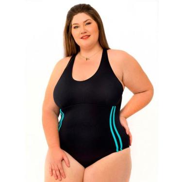Imagem de Maiô Plus Size Para Natação, Hidroginástica, Preto, Com Touca, Até 54 