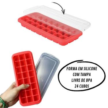 Imagem de Forma De Gelo Silicone Com Tampa Higiênica 24 Cubos Não Derrama Não De