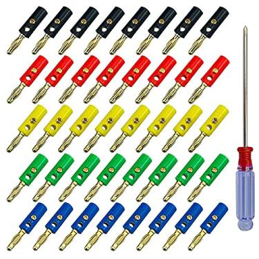 Imagem de Plugue banana premium de 4 mm com 40 peças, conector banana banana banhada a ouro, para alto-falante, receptor de áudio/vídeo, amplificadores e sistemas de som (5 cores)