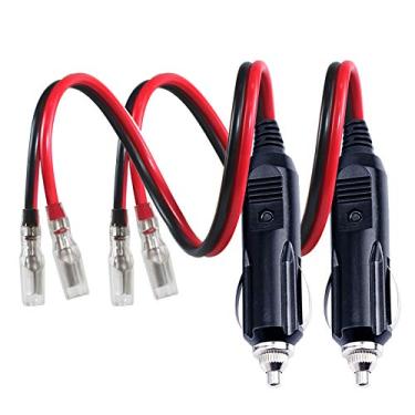 Imagem de [Pacote com 2] 12v 12 volts de substituição de cigarros macho com cabos - Adaptador de carro Kit de carregador de bateria CC Conectores Plugues de charuto Acessórios de fonte de alimentação Cabo pesado Cabo automático Luz LED 15 amp