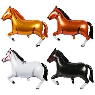Imagem de 4 peças 104 centímetros grande balão de cavalo balões em forma de cavalo folha de alumínio balão de cavalo balões temáticos de festa cavalo decorações temáticas para chá de bebê de aniversário suprimentos de festa de cowboy, 4 cores