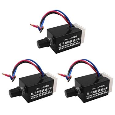 Imagem de Dianrui 3 peças pretas 12 V/24 V interruptor de controle de velocidade universal do motor, controlador eletrônico de velocidade contínuo com interruptores rotativos adequado para controle de aquecedor de ventilador de carro caminhão K-H-002