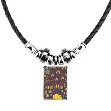 Imagem de DIYthinker Colar de tinta de planta de flor de feijão mungo joia pingente de corda de couro, NA, Na