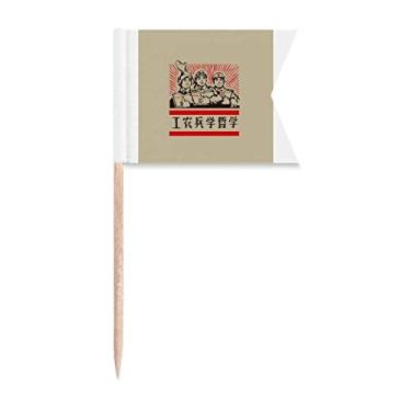 Imagem de Bandeiras de palito de dente da indústria de propaganda educacional vermelha da China para marcação de rotulagem para bolo de festa comida placa de queijo