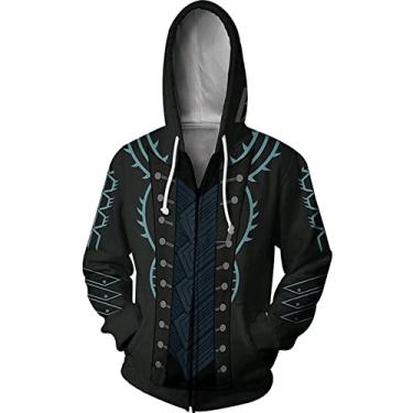 Imagem de Vergil Black Zip Up Hoodies Sweatshirt Men Dante Cosplay Jacket Costume Coat (Black, X-Small)