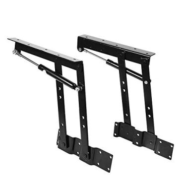 Imagem de 2 peças de dobradiças hidráulicas de elevação de aço resistente, dobradiças de móveis de armário de mesa de elevação prática ferragem de grande capacidade de carga preta