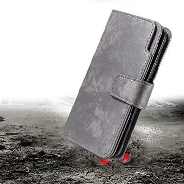 Imagem de Carteira Flip Case de Couro para Samsung Galaxy S22 S21 S20 FE S10 S9 S8 Note 20 10 9 8 Ultra Plus Slots para Cartões Capa Magnética, Cinza, Para Galaxy S22