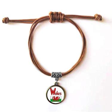 Imagem de DIYthinker Pulseira de couro com estampa verde vermelha bandeira nacional do País de Gales pulseira marrom joia presente