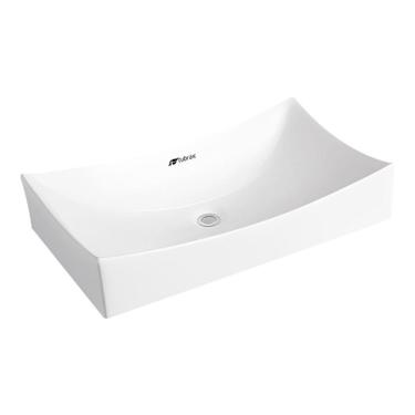 Imagem de Cuba Lavabo Banheiro Em Cerâmica Louça Retangular Branca Tubrax