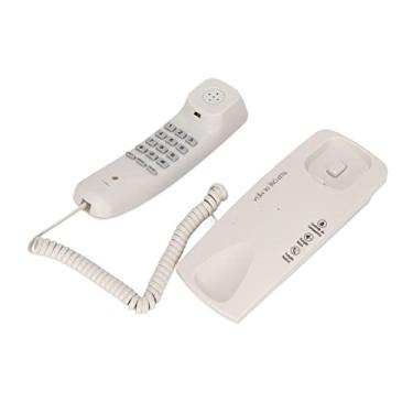 Imagem de Telefone de parede design de botão oval sem bateria função de rediscagem ABS telefone fixo com fio para escritório em casa branco