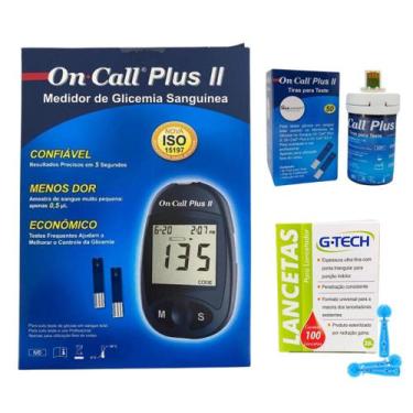Imagem de Medidor De Glicose Glicemia On Call Plus 2 Kit Com 50 Tiras E 100 Lanc