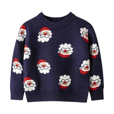 Imagem de Camisolas de Natal para rapazes infantis camisolas de manga comprida camisolas de papai noel camisola de desenho animado camisola desportiva tops 17T, Azul marino, 3-4 Anos