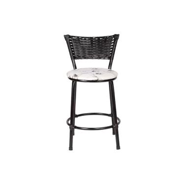 Imagem de Banqueta Baixa Moderna Multiuso Sua Casa Top Cozinha Americana Aço Balcão Area Gourmet Banco Encosto Juncado Estrutura Branca (Junco Preto, Floral Branco)