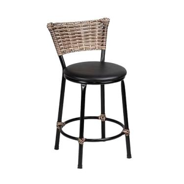 Imagem de Banqueta Baixa Moderna Multiuso Sua Casa Top Cozinha Americana Aço Balcão Area Gourmet Banco Encosto Juncado Estrutura Branca (Junco Cappuccino Mesclado, Preto)