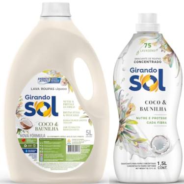 Imagem de Kit 1 Lava Roupa Líquido Girando Sol 5 Litros e 1 Amaciante Concentrado 1,5 Litro Coco e Bauninha
