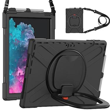 Imagem de QYiiD Capa para Microsoft Surface Pro 7 / Pro 6 / Pro 5 / Pro 2017 / Pro 4 / Pro LTE, capa protetora resistente à prova de choque com suporte giratório/suporte/alça de ombro de transporte, preto/azul